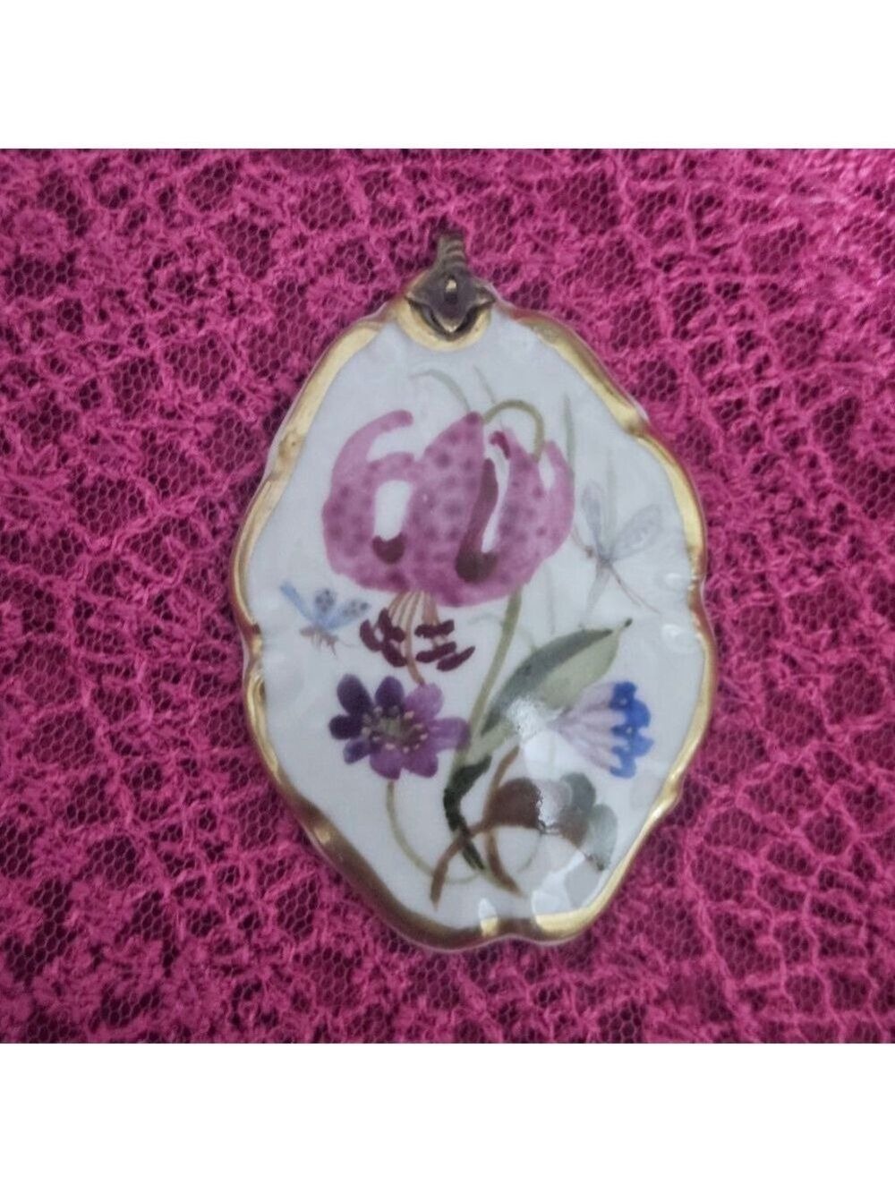 Vintage Bavaria Floral Hand Painted Porcelain Pendant